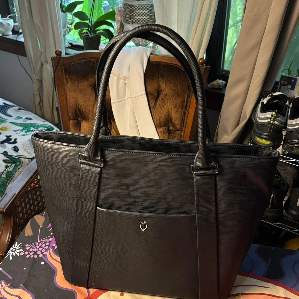 Vessel Signature 2.0 Tote Bag Black Textured Faux Leather Laptop Travel Golf - Picture 12 of 16